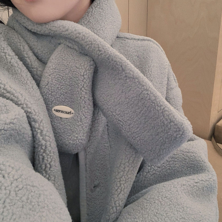 【マフラー付き】ウールボアペンダントオーバーフィットコート SKY BLUE