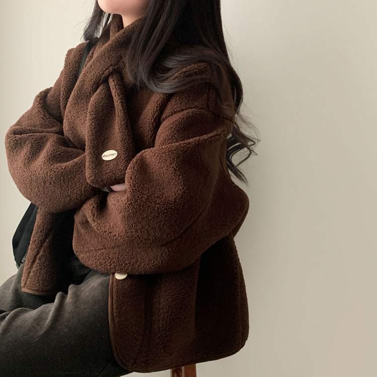 【マフラー付き】ウールボアペンダントオーバーフィットコート BROWN