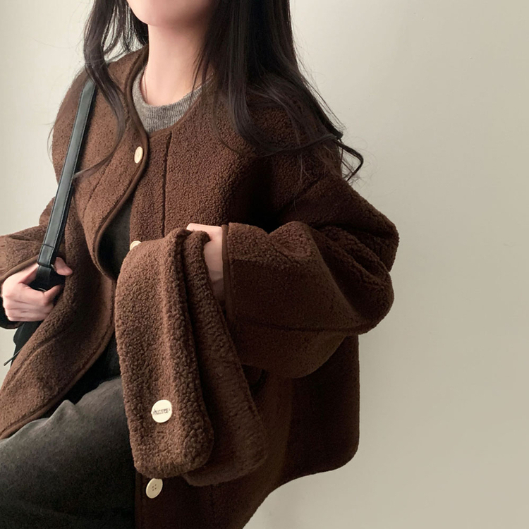 【マフラー付き】ウールボアペンダントオーバーフィットコート BROWN