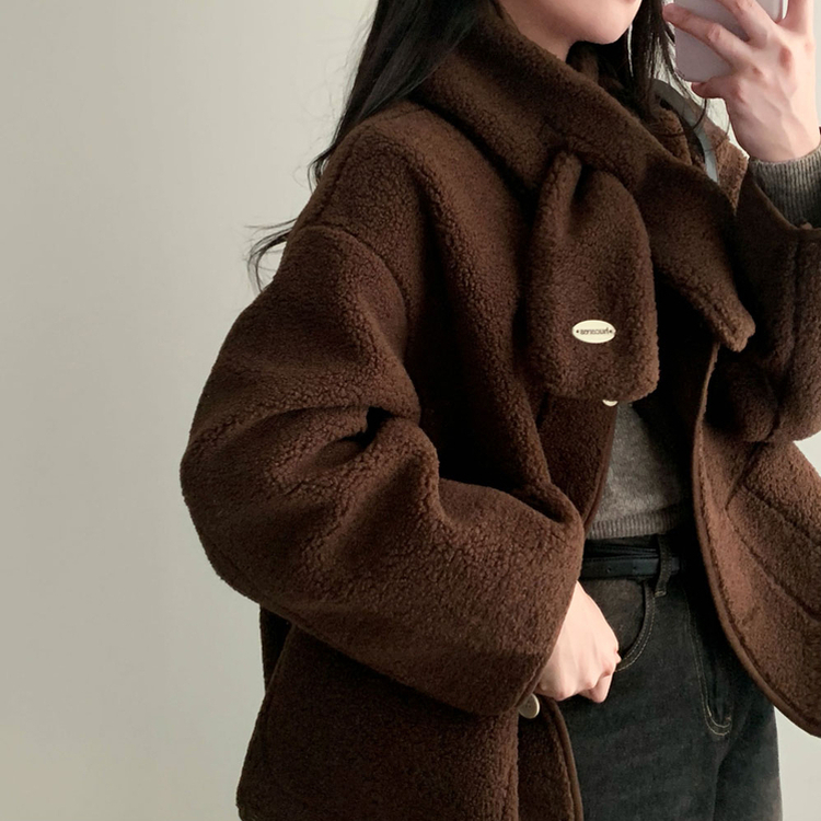 【マフラー付き】ウールボアペンダントオーバーフィットコート BROWN