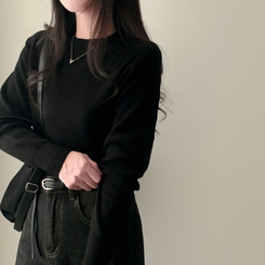 カシミールスタンダードクロップウールリブニット(6color) BLACK