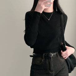 カシミールスタンダードクロップウールリブニット(6color) BLACK