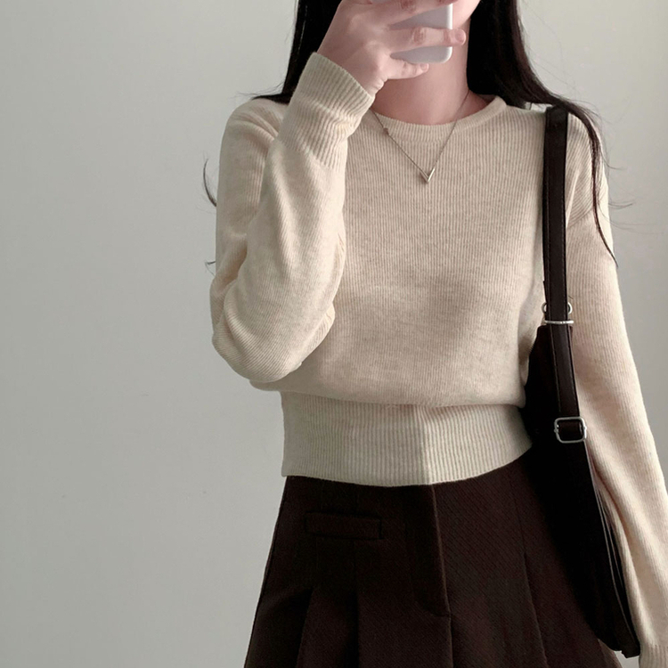 カシミールスタンダードクロップウールリブニット(6color) OATMEAL