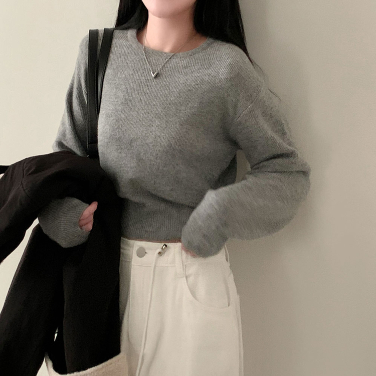 カシミールスタンダードクロップウールリブニット(6color) MELANGE GRAY