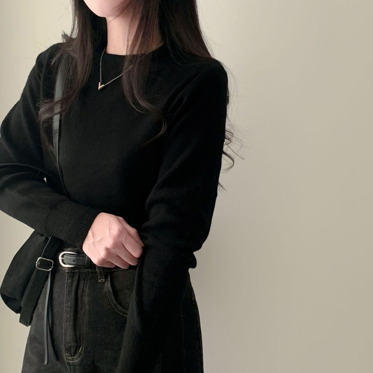 カシミールスタンダードクロップウールリブニット(6color) BLACK