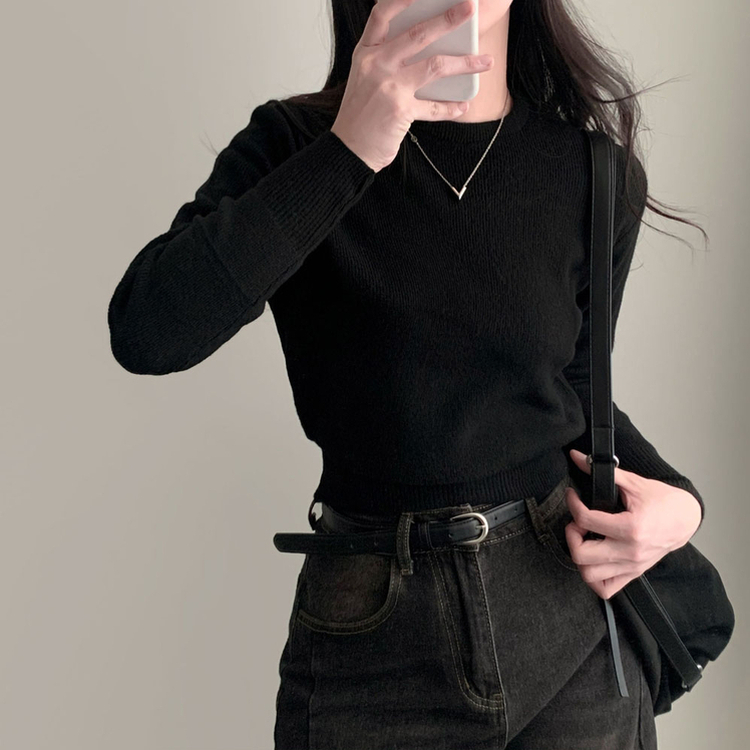 カシミールスタンダードクロップウールリブニット(6color) BLACK