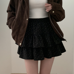 バンディングフリルフラワーミニスカート BLACK