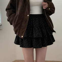 バンディングフリルフラワーミニスカート BLACK