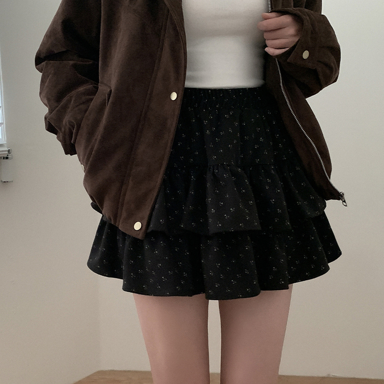 バンディングフリルフラワーミニスカート BLACK