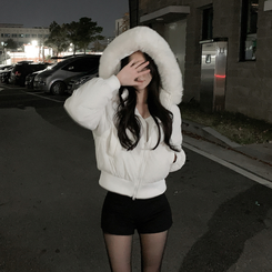 【起毛】ハイウエストスリムショートパンツ BLACK