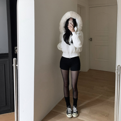 【起毛】ハイウエストスリムショートパンツ BLACK