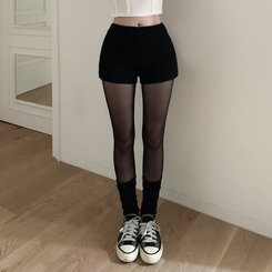 【起毛】ハイウエストスリムショートパンツ BLACK