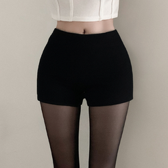 【起毛】ハイウエストスリムショートパンツ BLACK