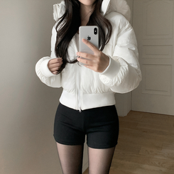 【起毛】ハイウエストスリムショートパンツ BLACK