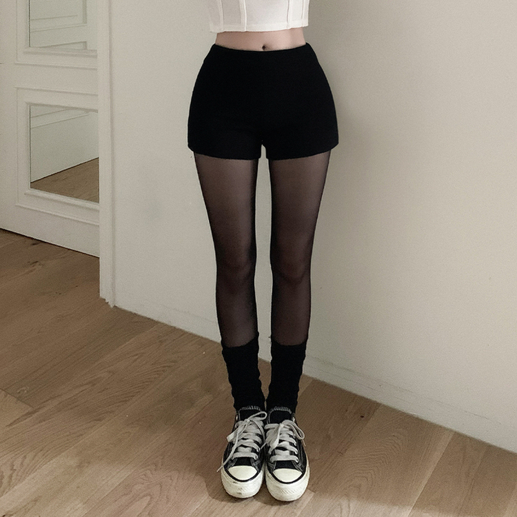 【起毛】ハイウエストスリムショートパンツ BLACK