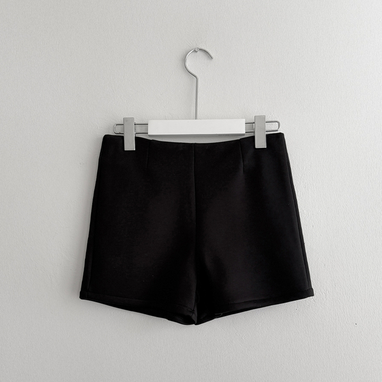 【起毛】ハイウエストスリムショートパンツ