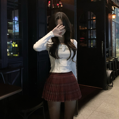 ハイウエストチェックプリーツミニスカート RED