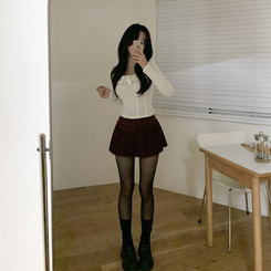 ハイウエストチェックプリーツミニスカート RED