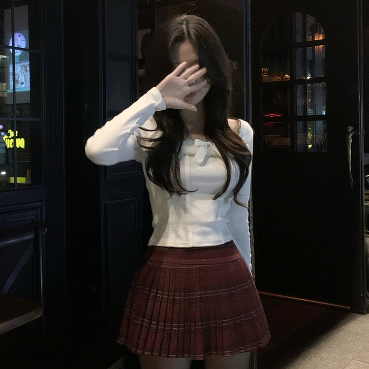 ハイウエストチェックプリーツミニスカート RED