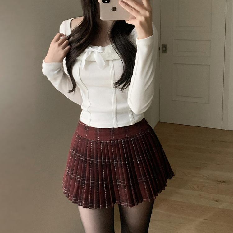 ハイウエストチェックプリーツミニスカート RED