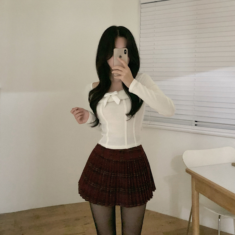 ハイウエストチェックプリーツミニスカート RED