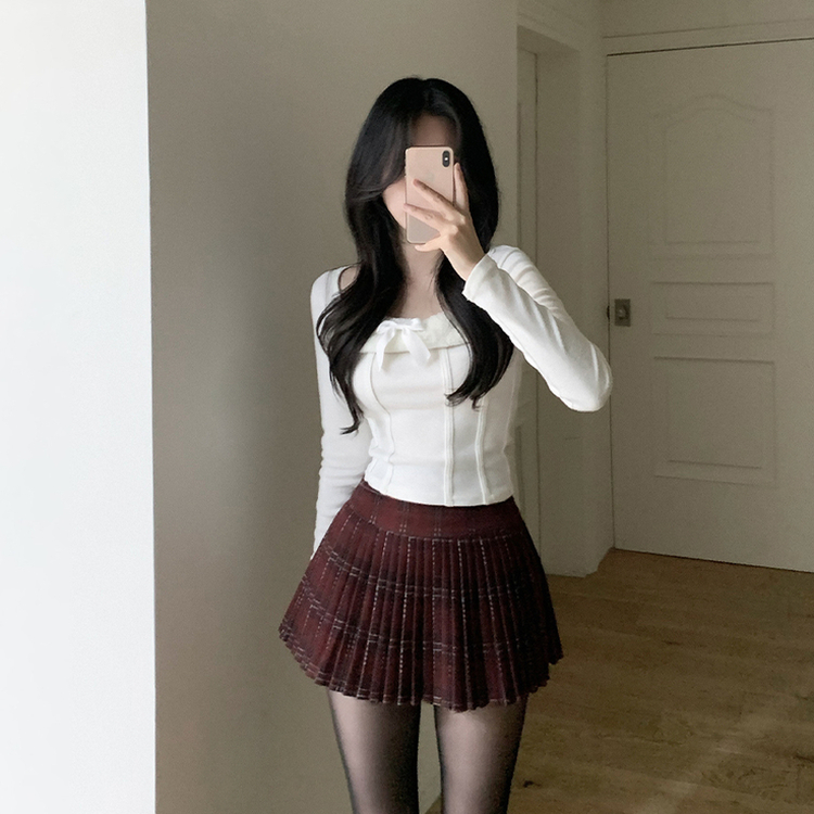 ハイウエストチェックプリーツミニスカート RED