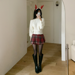 チェックプリーツAラインミニスカート RED