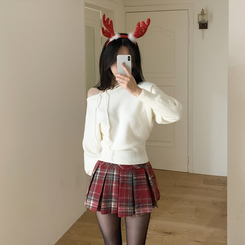 チェックプリーツAラインミニスカート RED