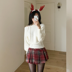 チェックプリーツAラインミニスカート RED