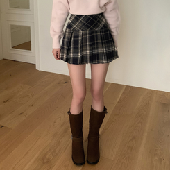 チェックプリーツAラインミニスカート BLACK