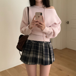 チェックプリーツAラインミニスカート BLACK