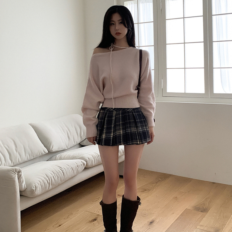 チェックプリーツAラインミニスカート BLACK