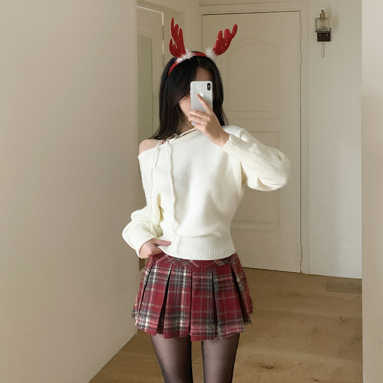 チェックプリーツAラインミニスカート RED