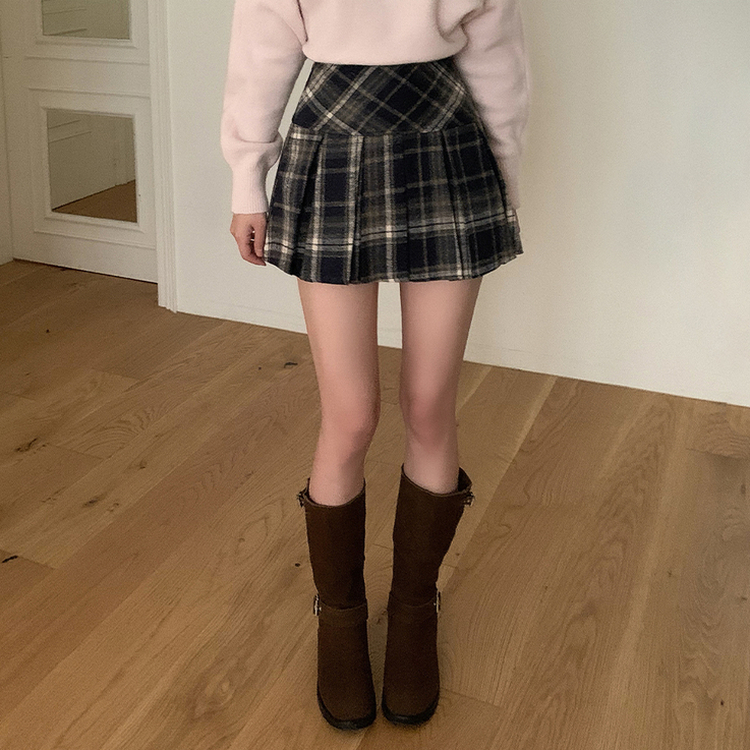 チェックプリーツAラインミニスカート BLACK