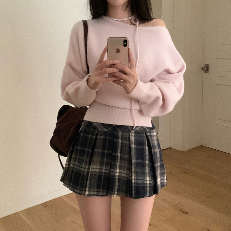 チェックプリーツAラインミニスカート BLACK