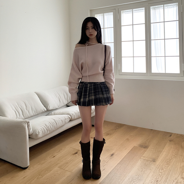 チェックプリーツAラインミニスカート BLACK