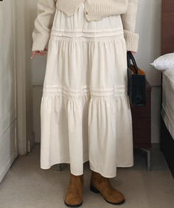 ベロアティアードロングスカート IVORY