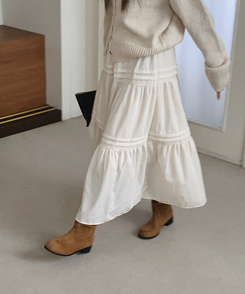 ベロアティアードロングスカート IVORY