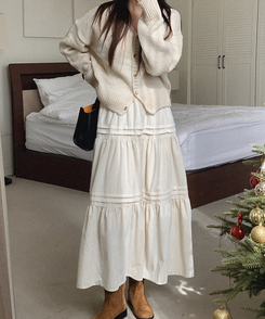 ベロアティアードロングスカート IVORY