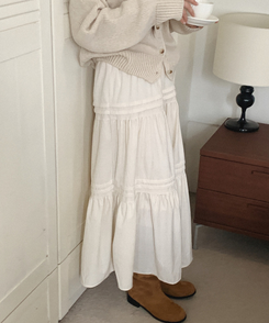 ベロアティアードロングスカート IVORY