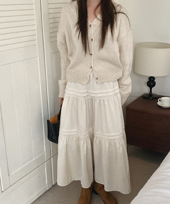 ベロアティアードロングスカート IVORY