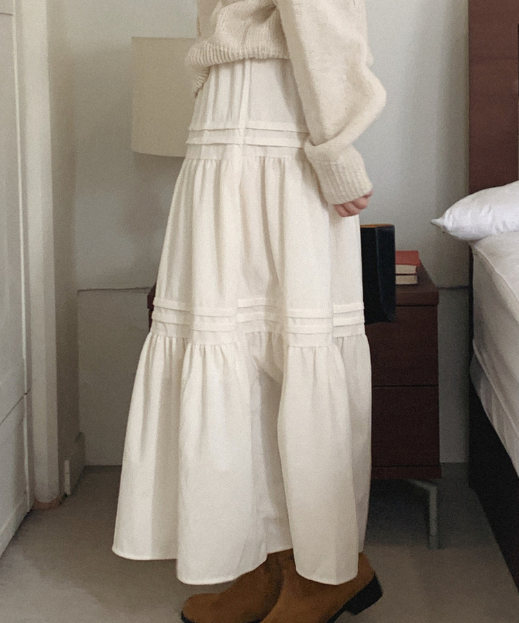 ベロアティアードロングスカート IVORY