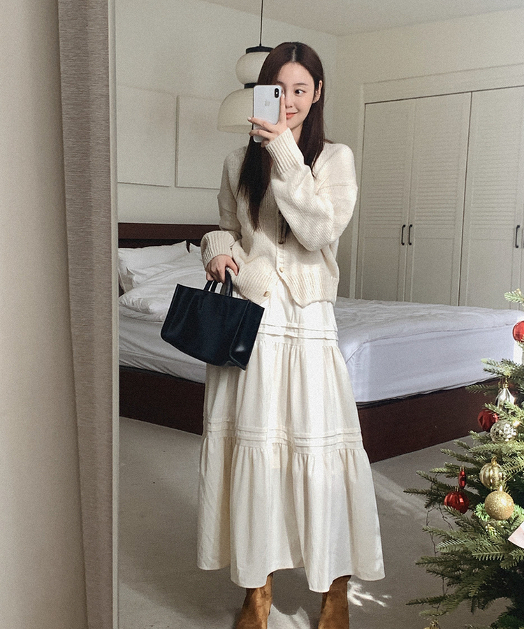 ベロアティアードロングスカート IVORY