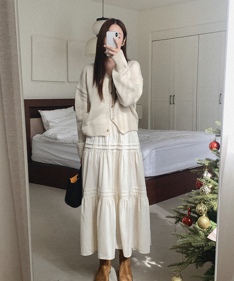 ベロアティアードロングスカート IVORY