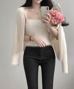 【SET】ミンクファーキャミソール カーディガン IVORY