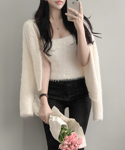 【SET】ミンクファーキャミソール カーディガン IVORY