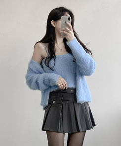 【SET】ミンクファーキャミソール カーディガン SKY BLUE
