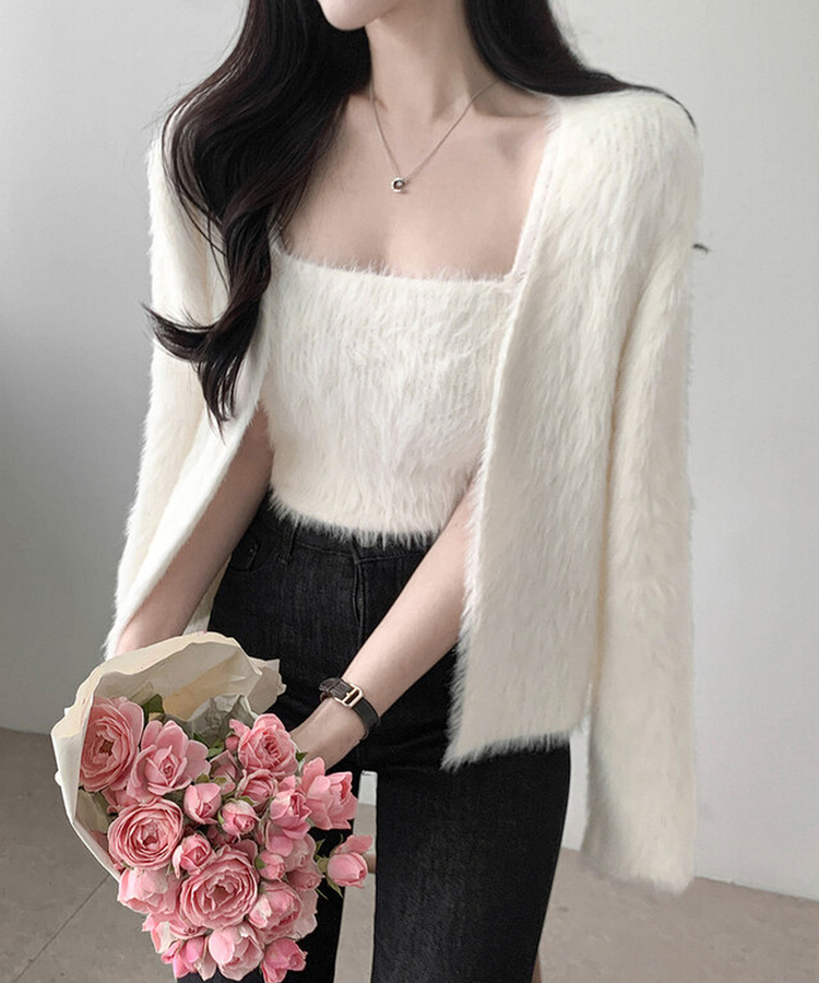 【SET】ミンクファーキャミソール カーディガン IVORY