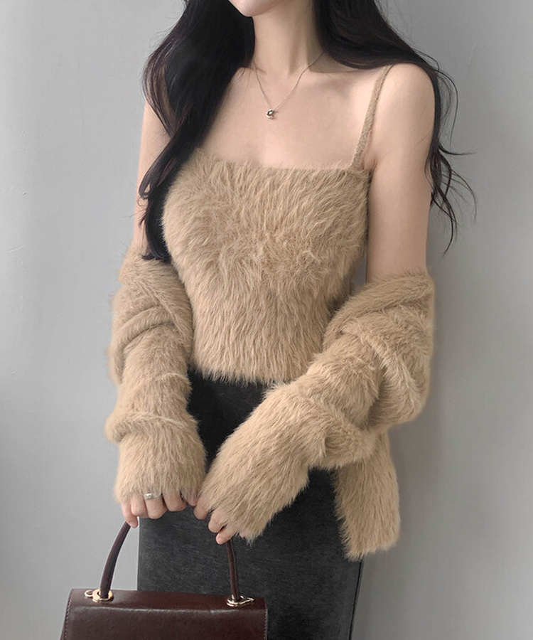 【SET】ミンクファーキャミソール カーディガン BEIGE