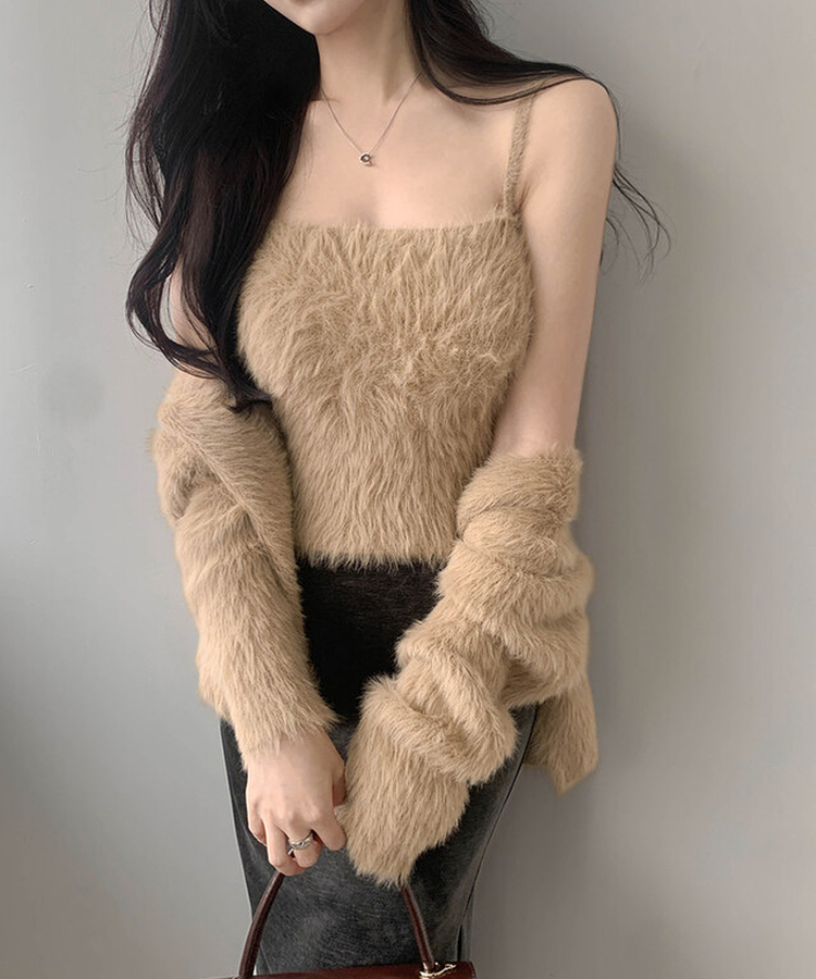 【SET】ミンクファーキャミソール カーディガン BEIGE